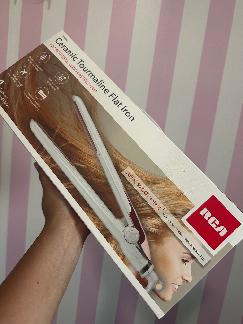 RCA Ceramic Tourmaline Flat Iron - Pink and White